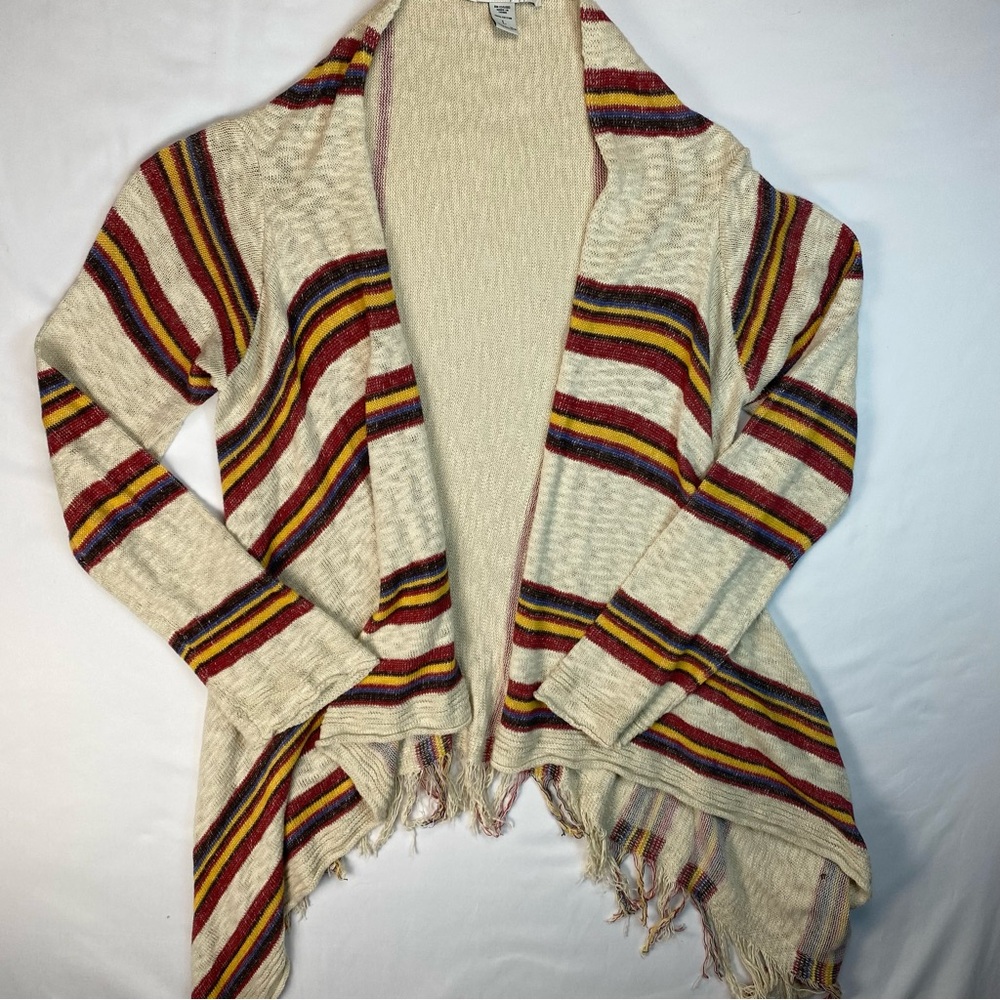 American Rag Cardigan Open‎ Front Bohemian Western Asymmetrical Fringe Large